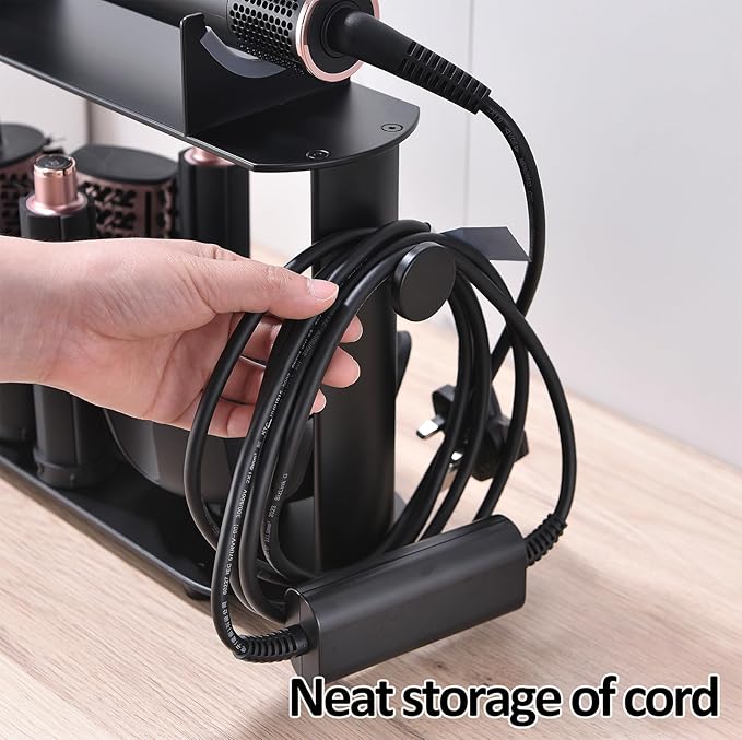 Affogato Hair Dryer Holder Compatible with Shark FlexStyle, Countertop Curling Wand Organizer, Steel Rack with Cord Hanger for Attachments Curlers Brushes Diffuser Accessories Storage