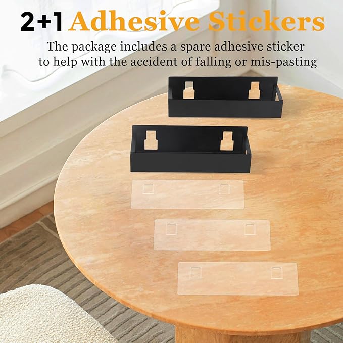 Kitchen Spice Rack for Wall: 2 Packs Black Adhesive Spice Racks Wall Mount - 11.8" Large Hanging Storage Organizer Cabinet Without Drilling for Work Room Bathroom Shelves