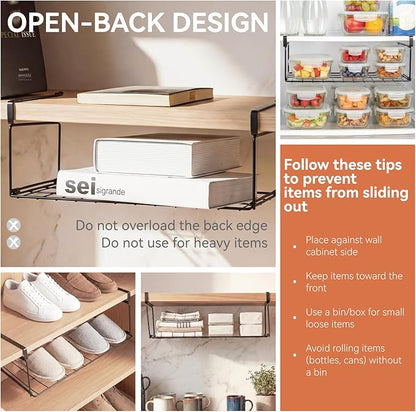 Under Shelf Basket Storage 1 Pack Black | Space-Saving with Extra Layer | Lightweight & Quick to Install | Non-Slip | 14.8" D x 8.46" W