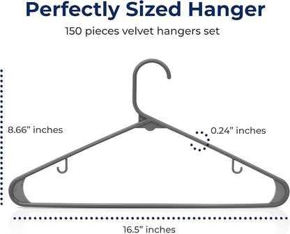 SereneLife 150 Pack Plastic Hangers, Lightweight, Durable, Space Saving Clothes Organizers, Suitable for Shirts, Sweaters, Hoodies, Dresses, Kids Clothes, Good for Home Organization (Gray)
