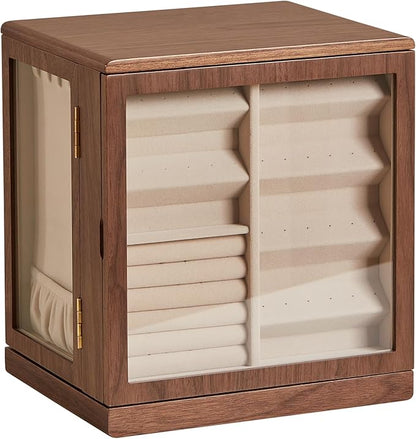 Homruilink Black Walnut Wooden Jewelry Box - 360° Rotating Jewelry Organizer for Women with 5 Drawers for Rings,Necklaces,Earrings and Bracelets -Large Storage Case - Valentines Day Gifts for Her
