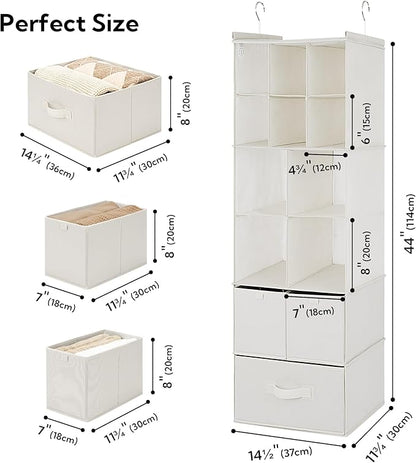 GRANNY SAYS Hanging Closet Organizer with Drawers, 6 Shelf Dividers Closet Hanging Organizer, Portable Foldable Hanging Shelves for Closet, Dorm Room, Bedroom, Kids Room, Beige