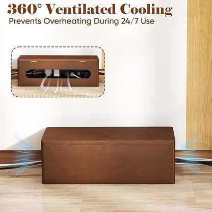 DELAMU 14.17" Large Cable Management Box with Magnetic Lid, Cord Mangement Box and Cord Box Hider for Electrical Cord Management with Ventilation Design, Hide Cables on Desk and Floor, Cable Box Brown