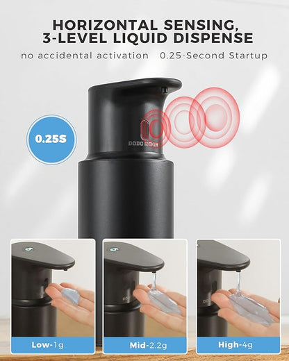 DODO MEKIA Automatic Liquid Soap Dispenser Touchless, 304 Stainless Steel Bottle Body &16.2oz/480ml Rechargeable, 3 Adjustable Liquid Levels, IPX7 Waterproof, for Kitchen Bathroom, Black