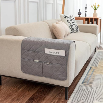 OYX Recliner Armrest Organizer with 6 Pockets, Non-Slip Remote Control Holder for Couch, Sofa & Bedside Storage, Compatible with Phone, iPad, Magazines