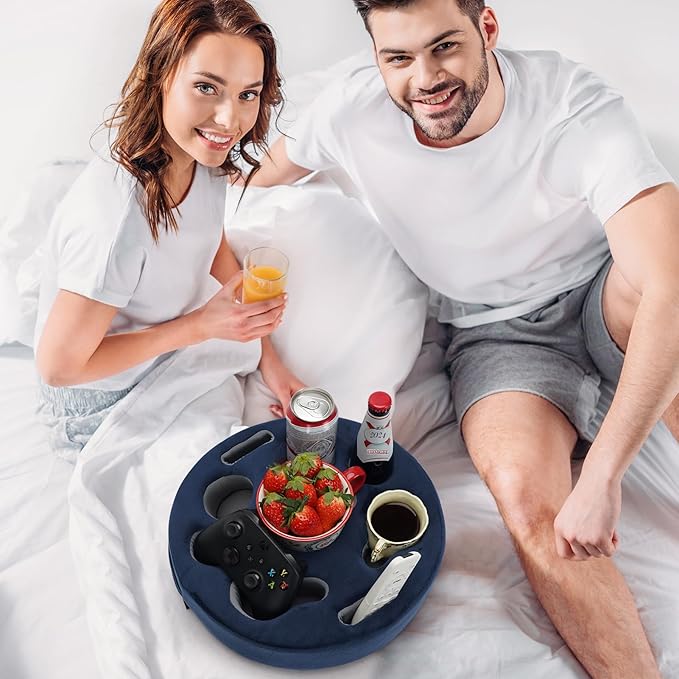 Couch Cup Holder Pillow - Cup Glass Cozy Pillow | Couch Caddy Sofa Bed Buddy Holds Drinks, Snacks, Remote, Phones, Tablet. Keep Drinks Stand and Prevent Spills for Car, Park, Beach, Picnic.(Navy)