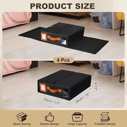 uxcell 4 Pack Bed Sheet Organizers and Storage with PU Handle, Foldable Bedding Duvet Cover Set Organizer Storage Closet and Under Bed Storage Containers, Black