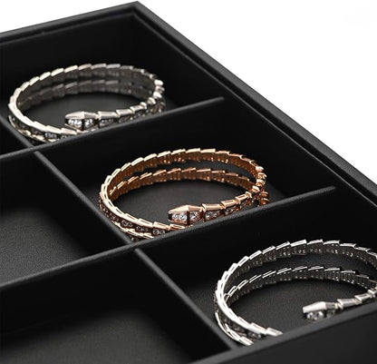 Black PU Leather Jewelry Display Flat Tray Ring Necklace Watch Organizer Display Tray (1 grid)