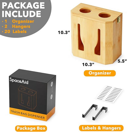 SpaceAid Bamboo 2 in 1 Garbage Bag Roll Holder & Dispenser, Under Sink Organizer for Kitchen Storage