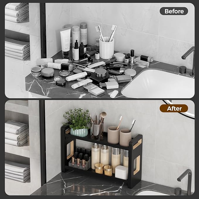 UJQSUN Bathroom Counter Organizer,Bathroom Counter Shelf,Bathroom Organizers,Under Sink Organizer,Cologne Organizer For Men,Cologne Cabinet,Spice Rack Organizer for Cabinet,Gifts(Black 2 Tier)