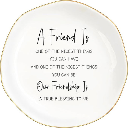 Bestie Gifts for Women Friendship, Jewelry Dish Trinket Tray, Gifts for Friends Female, Friend Gifts for Women Birthday, BFF Soul Sister Work Bestie Gifts for Thanksgiving Gifts (White-Friend7)