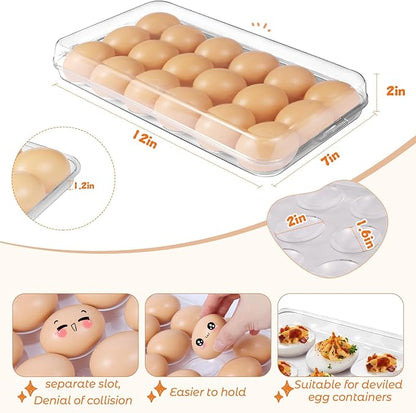Egg holder for fridge - deviled egg containers with lid, Clear Stackable Plastic Egg Holder, Space-Saving 36 Egg refrigerator Organizer (Clear, Pack of 02)