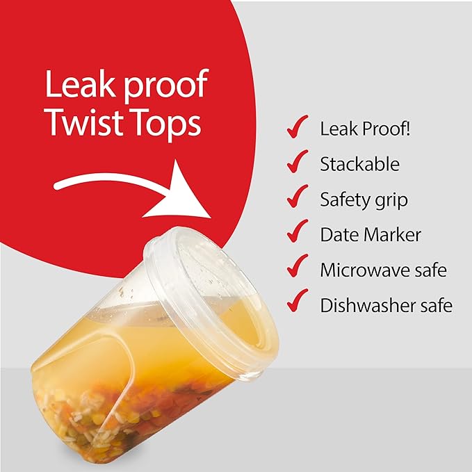 PLASTICPRO 6 Pack Twist Cap Food Storage Containers with Clear Screw on Lid- 32 oz Reusable Meal Prep Containers - Freezer and Microwave Safe Clear Plastic Food Storage