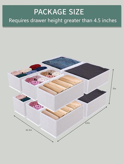 Drawer Organizer Set for Baby Clothes, Nursery Dresser Storage, Closet Dividers for Socks, Underwear, Bra (White, 12 pcs)