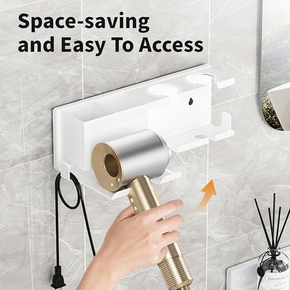 MAYZOLOP Hair Dryer Holder, Hair Tool Organizer, Blow Dryer Hanger Wall Mount for Dryer Hook, Bathroom Space-Saving Blow Dryer Organizer, Curling Irons Storage Wall Mounted White