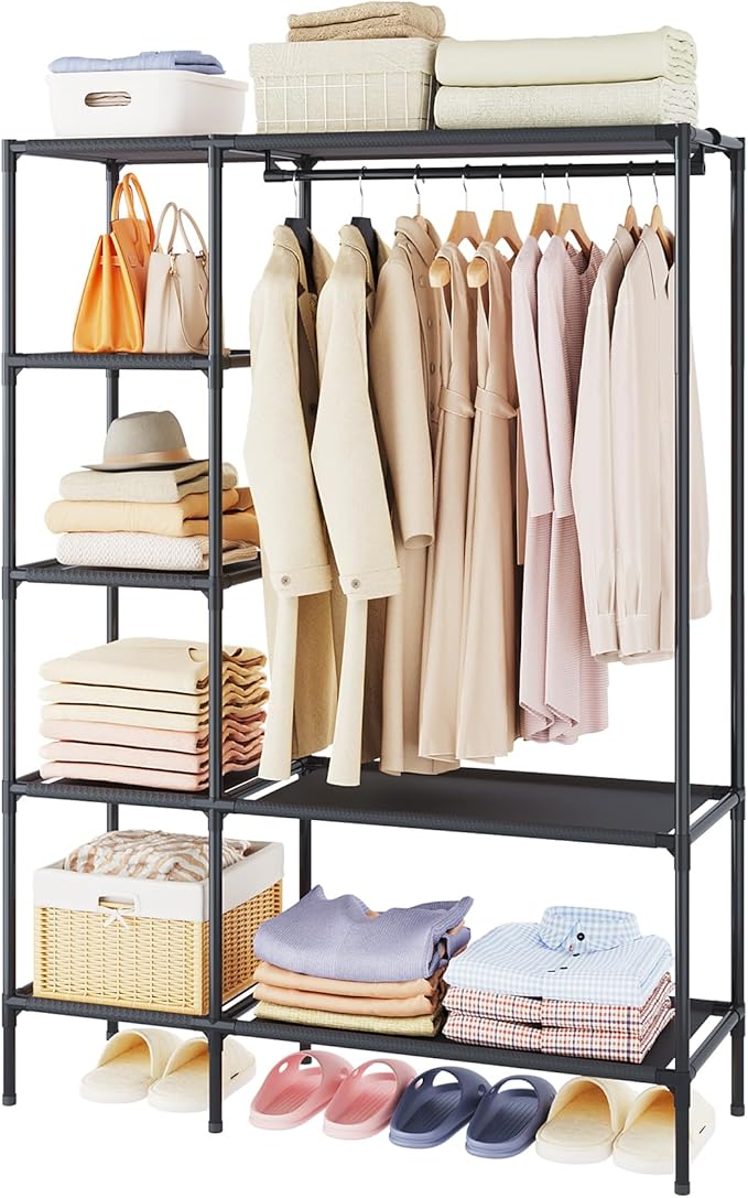 Dttwacoyh Portable Closets for Hanging Clothes, Clothing Rack with Shelves,Easy to Assembly,Suitable for Cloakroom,Bedroom,Living Room,etc.Black