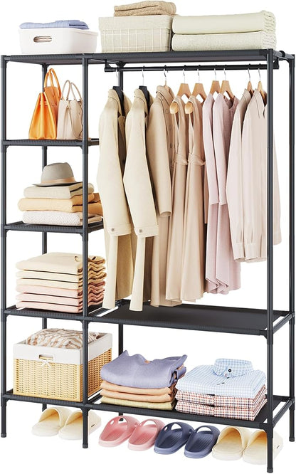 Dttwacoyh Portable Closets for Hanging Clothes, Clothing Rack with Shelves,Easy to Assembly,Suitable for Cloakroom,Bedroom,Living Room,etc.Black