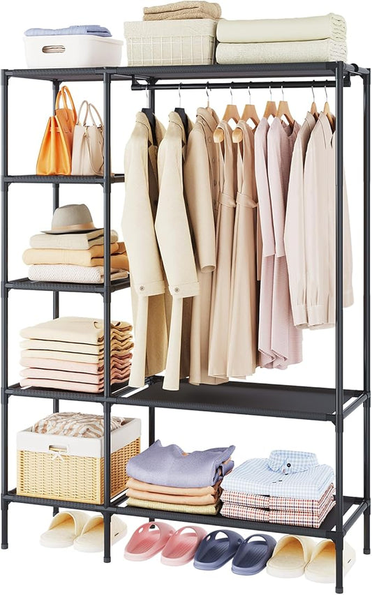 Dttwacoyh Portable Closets for Hanging Clothes, Clothing Rack with Shelves,Easy to Assembly,Suitable for Cloakroom,Bedroom,Living Room,etc.Black