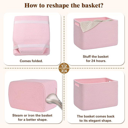 Storage Baskets for Organizing, 4 Pack Storage Baskets for Shelves, Woven Basket for Shelves, Closet Organization, Rectangle Organizer Basket Gifts Empty, 13"Lx8.7"Wx7.9"H Decorative Bins with Handles