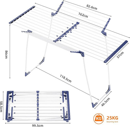 KINGBOARD Clothes Drying Rack Foldable, Extendable Laundry Drying Rack with 2 Wings,Heavy Duty Drying Rack Clothing, Portable Clothes Drying Rack for Indoor Outdoor, Large Capacity Laundry Rack, White