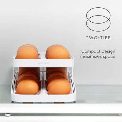 YouCopia RollDown® Egg Dispenser, Rolling Eggs Dispenser and Organizer for Refrigerator Storage, Double Track