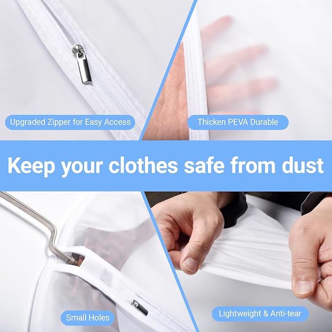 Garment Bag Covers (24''X55'' Set of 12) Lightweight White PEVA Breathable Bags with Study Full Zipper for Coat Protector Travel Laundry Wardrobe Closet