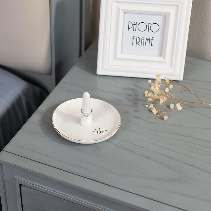 HOME SMILE I Do Ring Holder,Engagement Engaged Wedding Bridal Gifts for Newly Engaged Friend,Daughter, Sister,Newlyweds,BFF,Ceramic White