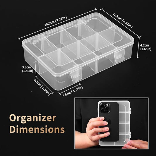 QUEFE 4 Pack 8 Grids Bead Organizers and Storage Tackle Box Organizer Plastic Organizer Box with Removable Dividers or Candies Snacks Electronics Jewelry Small Parts
