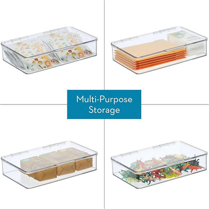 iDesign Plastic Stackable Hinged-Lid Pantry or Kitchen Storage Box - Set of 4 - Clear