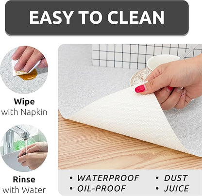 18X96 Inch Shelf Liner with Scissor & Tape Measure for Kitchen Cabinets, PVC Drawer Liner for Dresser Non-Slip Bathroom, Non-Adhesive Cabinet Liner Washable (White)