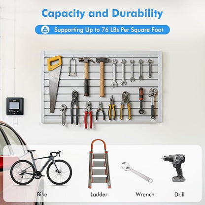 [4x2 Ft²] PVC Slat Wall Paneling, Adjustable Slatwall Panels with Coupling Structure, Slatted Wall Panel System with Customizable Storage Options, DIY Cutting & Easy-to-Install Slatwall Board Shelves