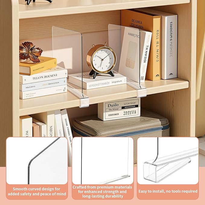 5 Pack Clear Shelf Dividers for Closets, Acrylic Dividers for Shelves, Closet Shelf Divider for Organization,Organizers & Separators for Shelf Storage, Home Closets, Cabinets