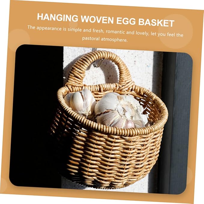 Unomor Decorative Woven Garlic and Ginger Storage Basket Wall Mounted Kitchen Organizer High Grade Space Saving Design for Home Decor
