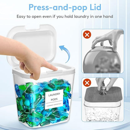 Lifewit Laundry Pods Container with Pop-up Lid, Detergent Dispenser, Dryer Sheet Holder, Laundry Room Organization Storage Jars for Washing Powder, Soap, Scent Booster Beads,0.5+0.72gal, 3 Pcs