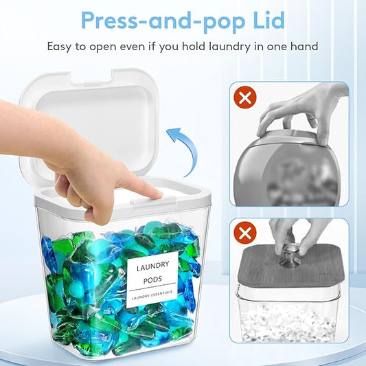 Lifewit Laundry Pods Container with Pop-up Lid, Detergent Dispenser, Dryer Sheet Holder, Laundry Room Organization Storage Jars for Washing Powder, Soap, Scent Booster Beads,0.5+0.72gal, 3 Pcs