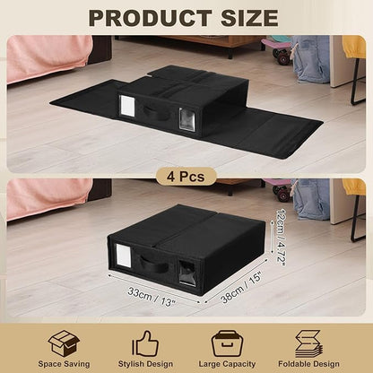 uxcell 4 Pack Bed Sheet Organizers and Storage with Handle, Foldable Bedding Duvet Cover Set Organizer Storage Closet and Under Bed Storage Containers, Black