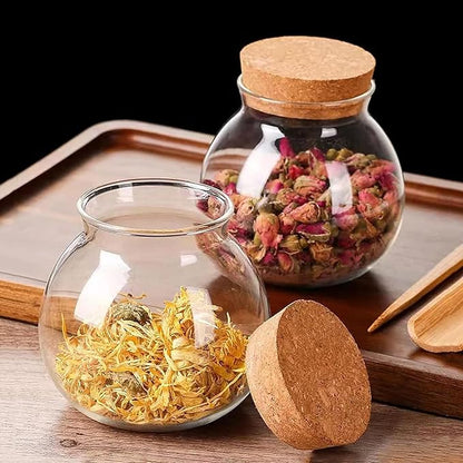 Set of 6 round glass jars with cork lid – 17oz wedding candy jar kitchen jar, perfect for tea, biscuits, cereals, flour, beans, spices, coffee beans etc (6PCS)