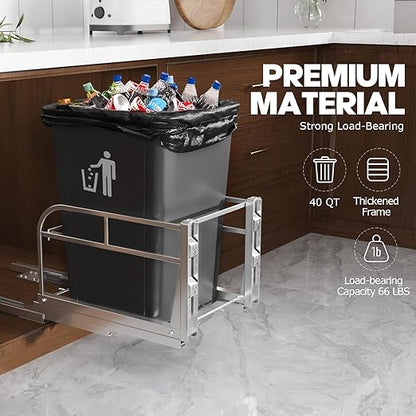 40 Qt Pull Out Trash Can Under Cabinet with Soft-Close Slides,Door Mounting Under Sink Garbage Can Slide Out Kit for Kitchen, Garbage Can Not Included, Requires Minimum Cabinets Opening 13" W X 18" D