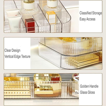 Decorcode Clear Makeup Organizer for Vanity, Large Desk Organizer with Stackable Drawer for Cosmetics, Skincare, Lipsticks, Palette, Nail Care, Ideal Storage for Dresser and Bathroom Countertop
