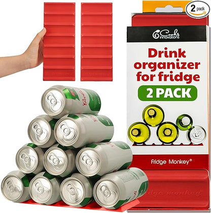 Cooks Innovations 2-Pack Drink Organizer for Fridge, Soda Can Refrigerator Organizers and Storage, Beer-Wine-Water Bottle Holder, Fridge Monkey - Durable Non-Slip&Roll