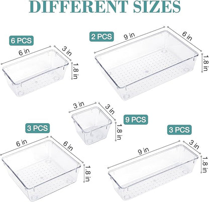 StorMiracle 23 PCS Drawer Organizer Set, 5 Varied Size Bathroom and kitchen Drawer cabinet organizer Trays, Clear Storage Bins for Makeup, Jewelry, Utensils and Gadgets