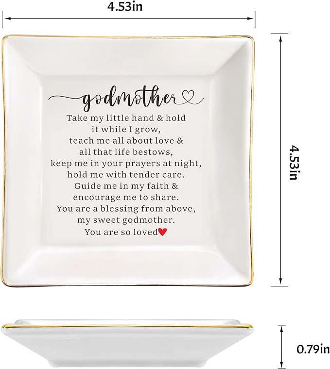AZVAUUY Godmother Gifts, Baptism gift for Godmother, Jewelry Dish Trinket Tray, Godmom Birthday Mother's Day Christmas Gifts for Godmother, Godmother Proposal Gifts, Godmother Gifts from Godchild