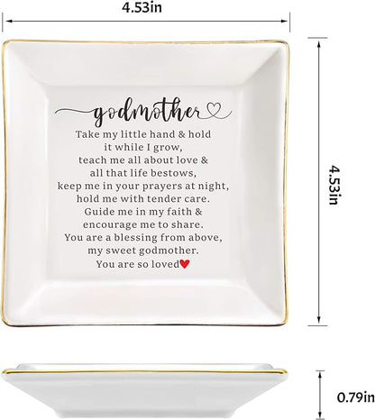 AZVAUUY Godmother Gifts, Baptism gift for Godmother, Jewelry Dish Trinket Tray, Godmom Birthday Mother's Day Christmas Gifts for Godmother, Godmother Proposal Gifts, Godmother Gifts from Godchild