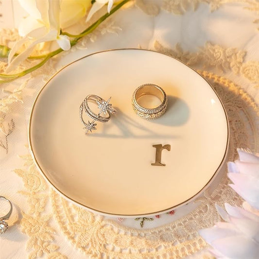 COMMGOAL Ceramic Ring Holder for Jewelry, Jewelry Tray, Ring Dish, Aesthetic Room Decor, Engagement Gifts Bride Gifts Wedding Gifts for Women, White, 4.75"(R)