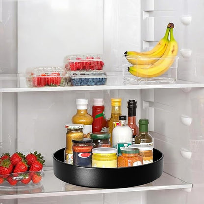 Metal Lazy Susan Organizer, 12 Inch Anti-Rust Turntable for Cabinet, Kitchen, Dining Table, Bathroom – Rotating Spice Rack, Spinner Storage, Round Carousel Organizer for Countertop Black