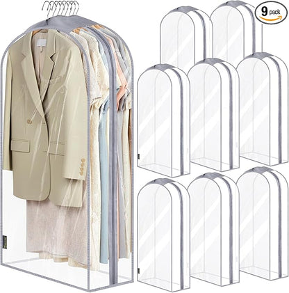 BALEINE 40'' Clear Garment Bags for Hanging Clothes, 10.5'' Wide PEVA Suit Bag for Closet Clothes Dresses Coat (Clear, 9PK)