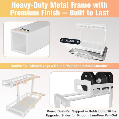 Under Sink Organizer 2 Pack, Metal Large Capacity 2-Tier Sliding Cabinet Storage Rack, Heavy-Duty Rust-Resistant Steel Frame, Holds 50 lbs Each, Adjustable Height 12–16", 14"D x 11"W for Home, White