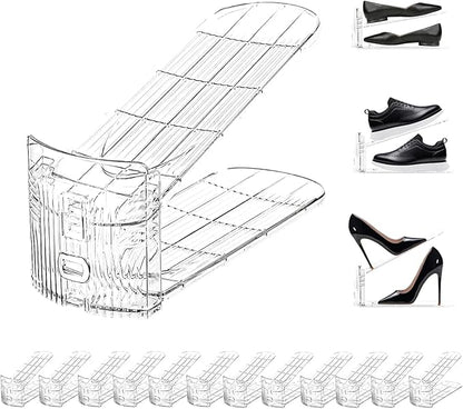 12 Pack Clear Shoe Slots Organizer Adjustable Shoe Stackers for a Pair of Shoes Rack Storage Shoe Space Saver 51% Shoe Hold Shoe Organizer for Closet