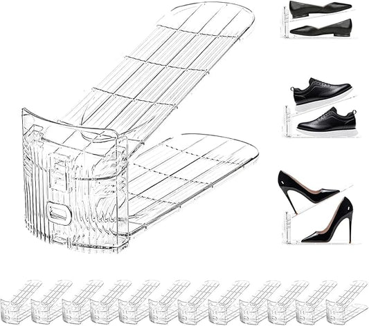 12 Pack Clear Shoe Slots Organizer Adjustable Shoe Stackers for a Pair of Shoes Rack Storage Shoe Space Saver 51% Shoe Hold Shoe Organizer for Closet