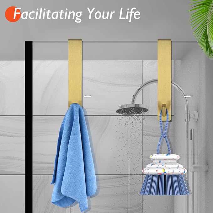 Kontoyo Shower Door Hooks(10 Inch),Extended Over Door Hooks for Bathroom Frameless Glass Shower Door,Stainless Steel Towel Hooks,Heavy Duty Rack Hooks for Robe,Towel-3 Pack-Gold